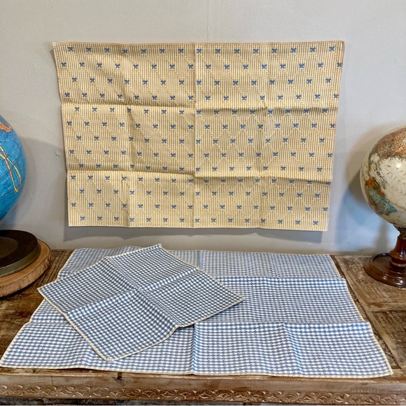 13 Fabric Samples French Country Blue Ginghams and Yellow Stripes - Picture 12 of 15